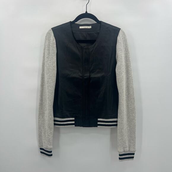 Townsen Leather Bomber Jacket Womens Small Black Gray Varsity Casual EUC - Picture 4 of 11